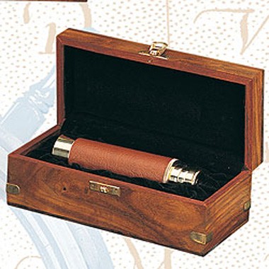 4 Section Vintage Brass Telescope Vinyl Grip Wood Box 2