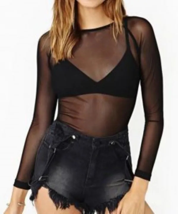 Factory Sample Women's Long Sleeve Fishnet Top 4
