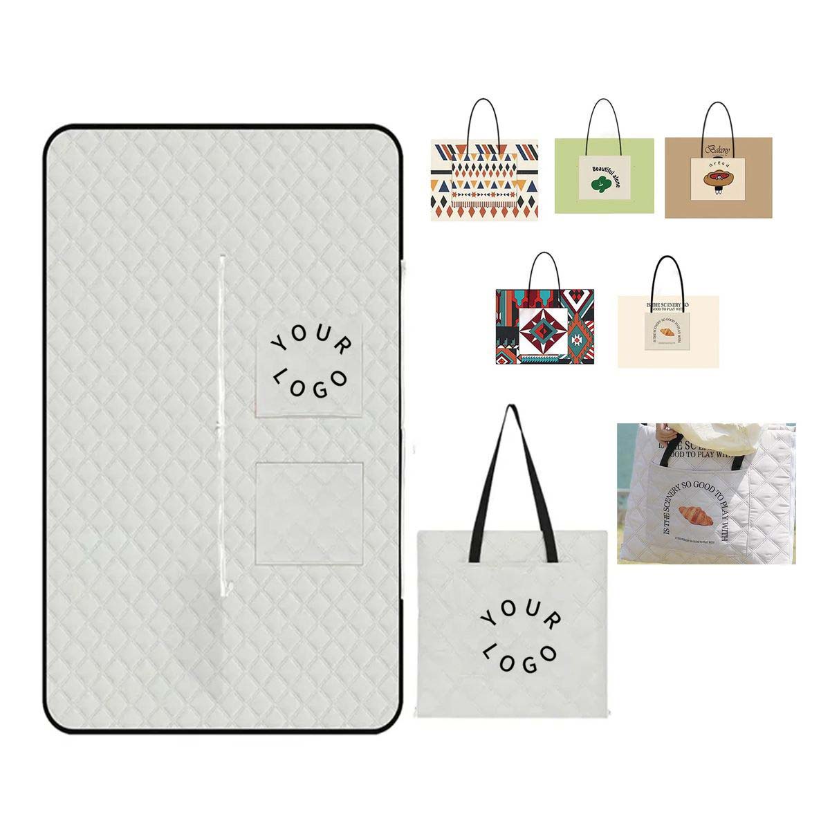 Portable Picnic Tote Bag with Handle and Large Size, custom tote bag with logo imprint 2