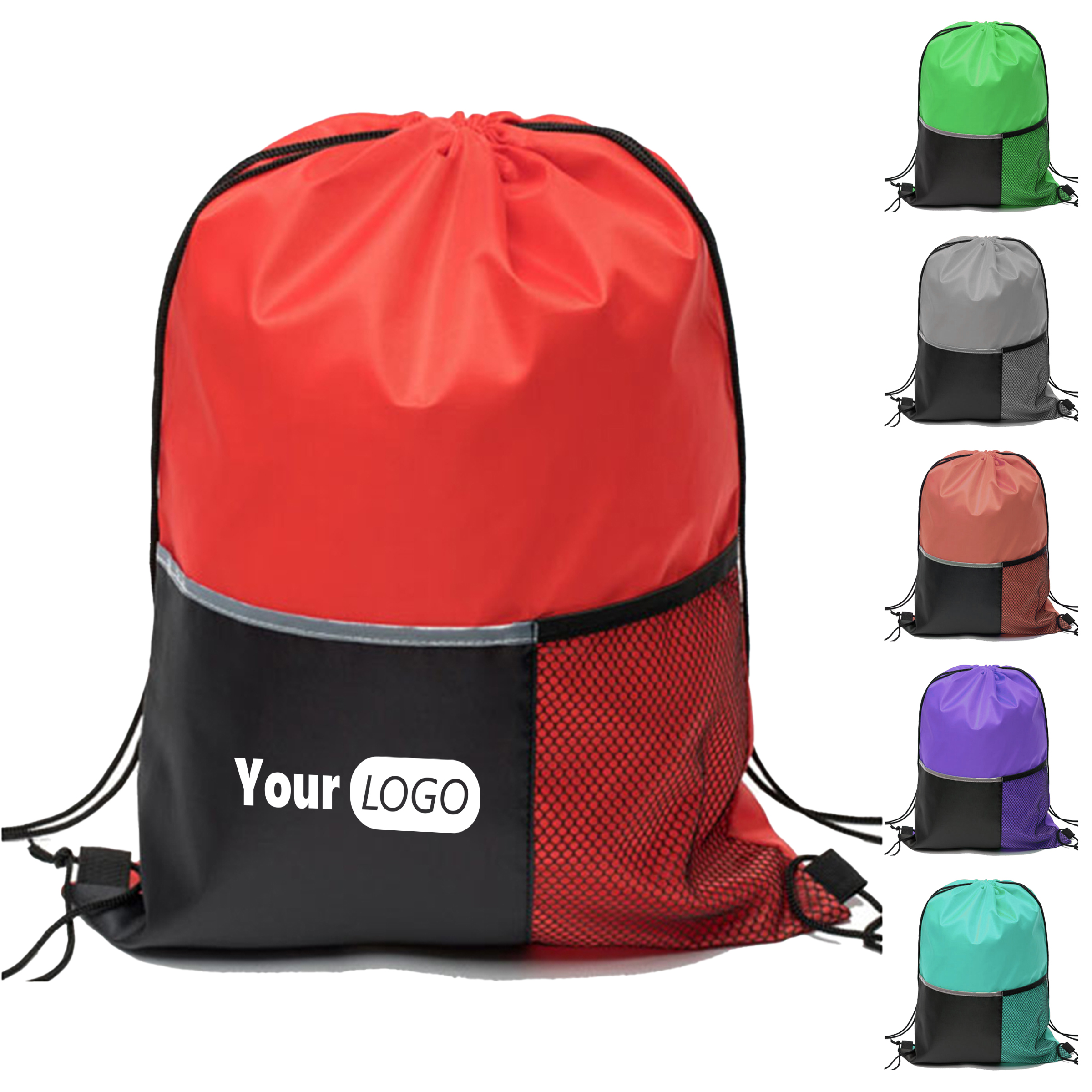 Polyester Durable Drawstring Backpack With Mesh Pocket 3
