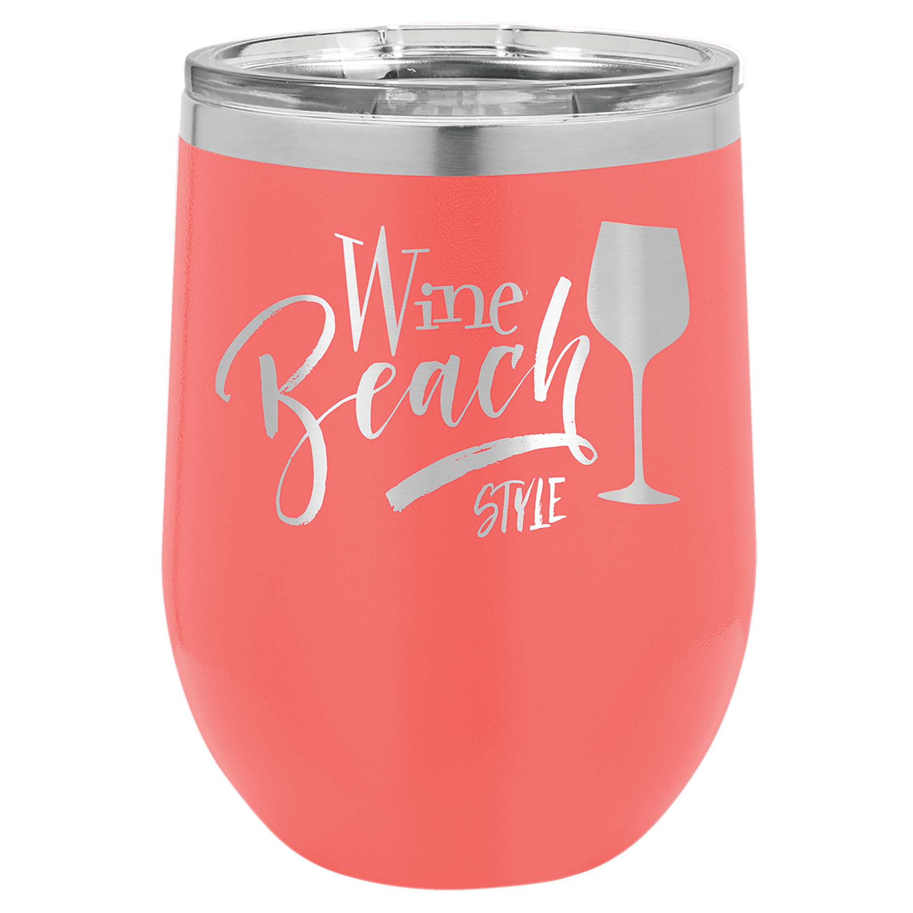 12 oz. Coral Laser Engraved Polar Camel Stemless Wine Tumbler w/Clear Lid 2