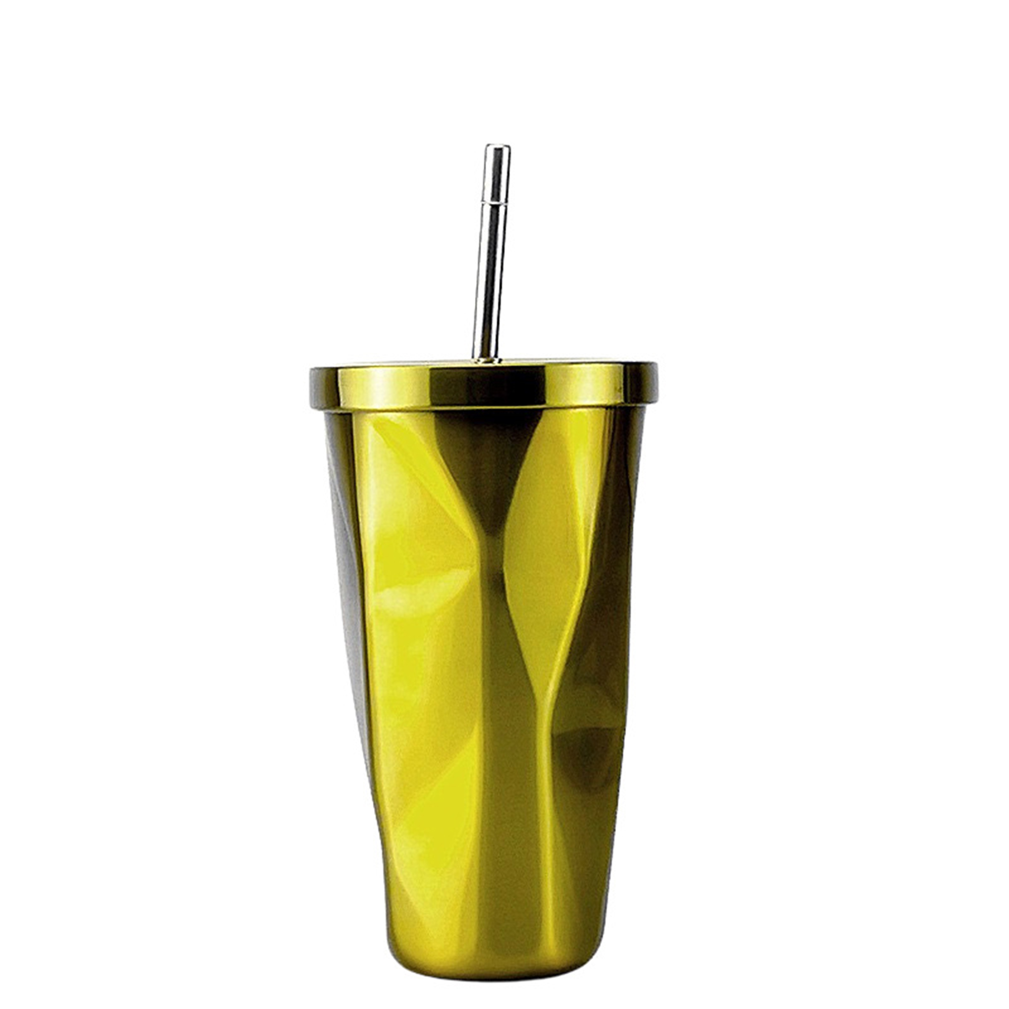 16 Ounce Diamond Shape Travel Tumbler With Straw 2.75" x 7.1" 3