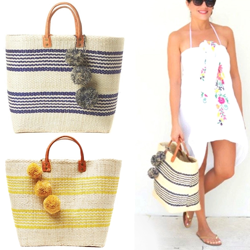 Straw Striped Beach Tote Bag 2
