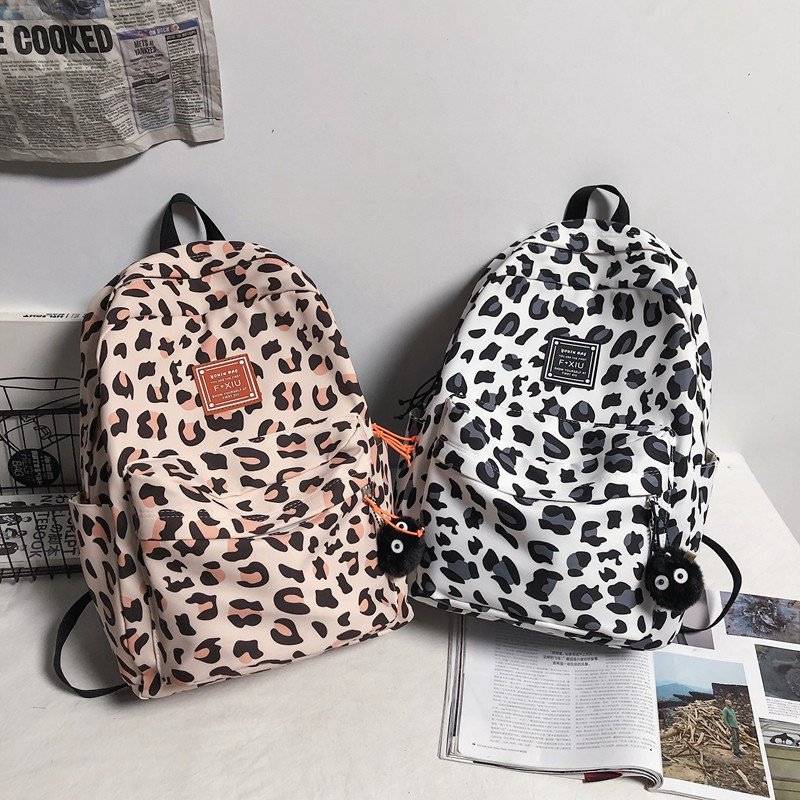 Nylon Leopard Print Backpack Schoolbag 2