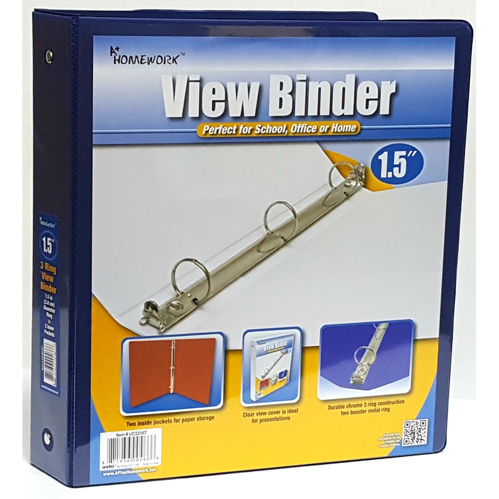 1.5" 3-Ring Binders - Blue View Cover 2 Pockets 1