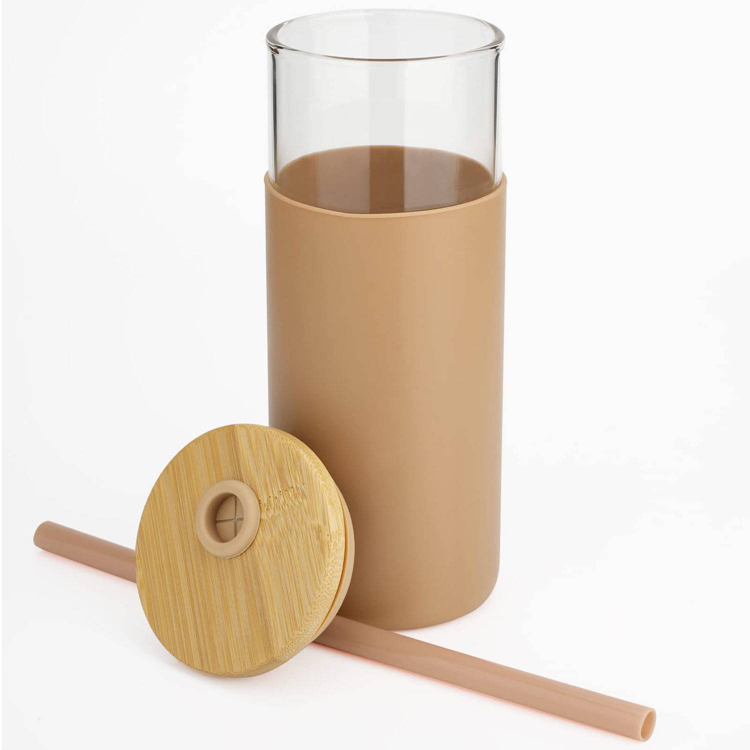 17oz Reusable Bamboo Lid Glass Cup w/ Straw 8