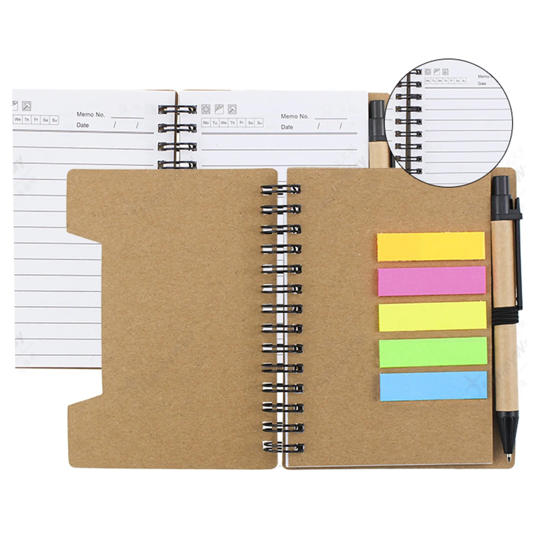 Brown paper notebook with pen and post-it notes 5