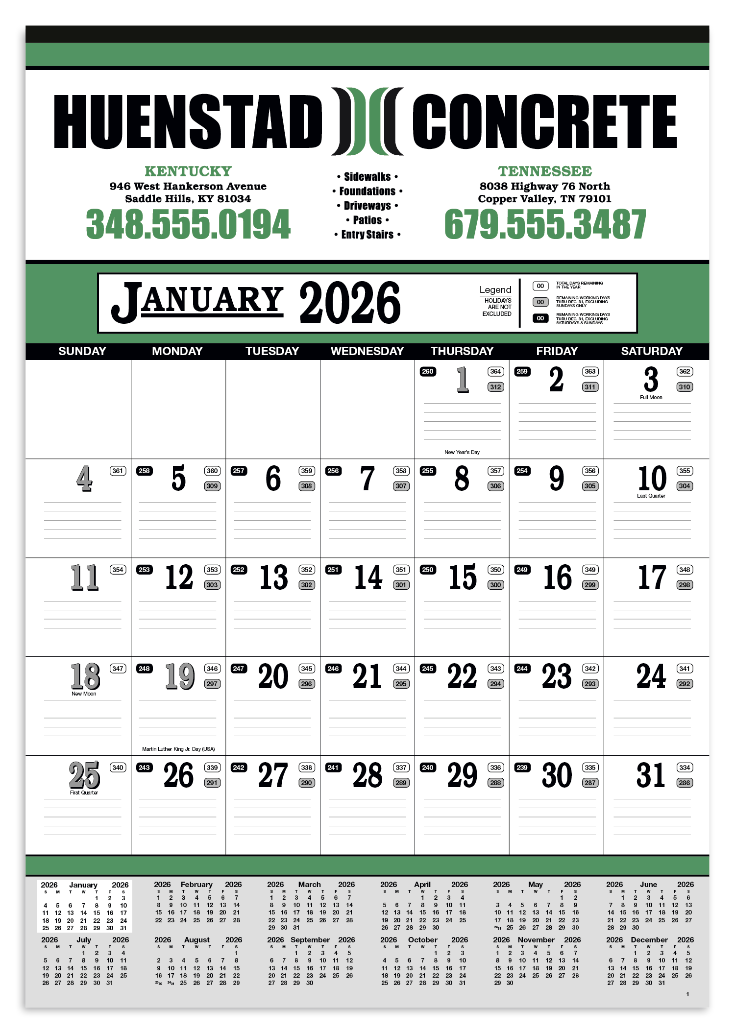 Skinner & Kennedy® Contractor's 13-Sheet Calendar 10