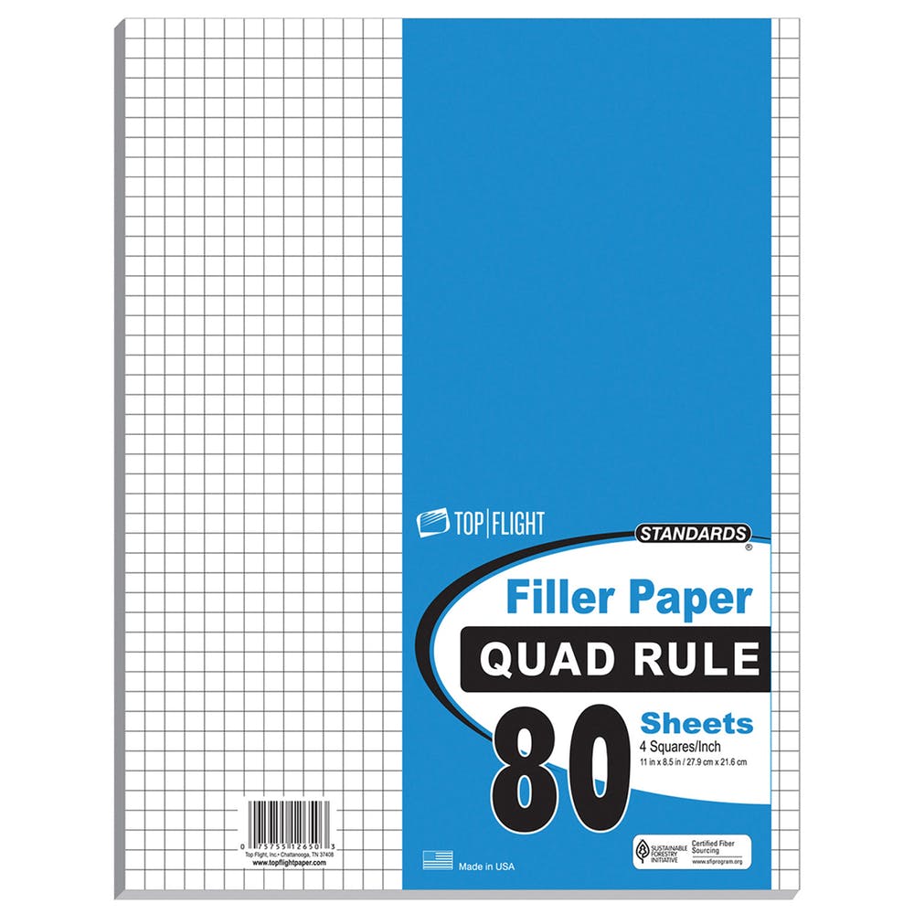 Filler Paper - Quad-Ruled 80 Sheets Size: 11" x 8.5" 1