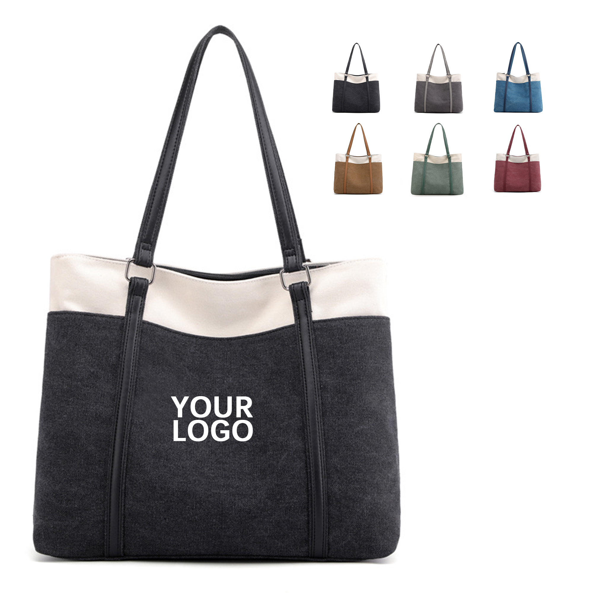 Canvas Laptop Tote With Synthetic Leather Handle 16" x 13.7" x 4.7" 2