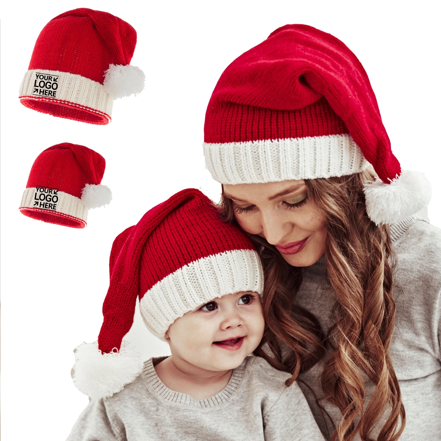 2 Pieces Christmas Beanie Winter Knitted Santa Hat 1
