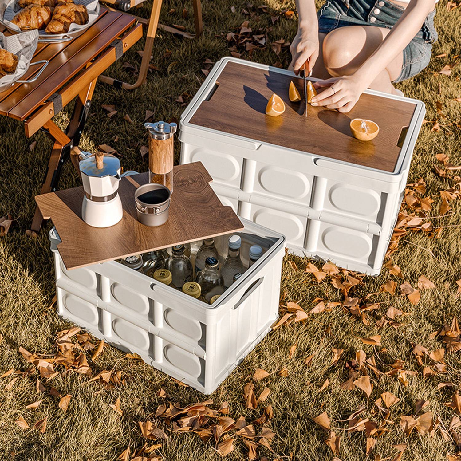 30L Collapsible Plastic Storage Box w/ Wooden Lid 6
