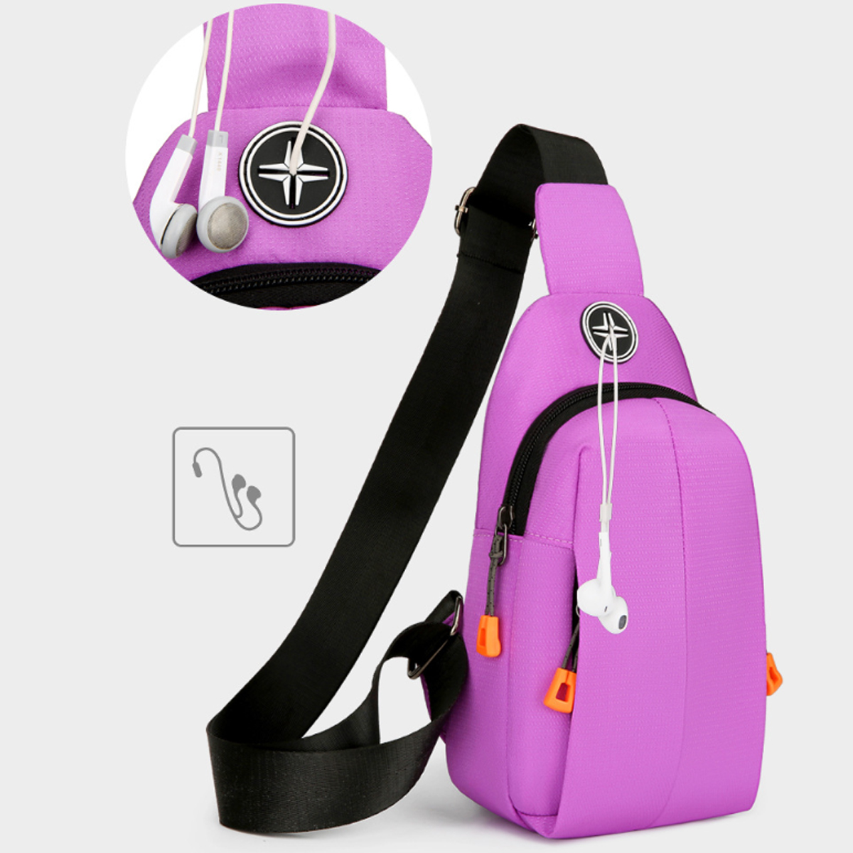 Travel Outdoor Crossbody Sling Bag w/ Headphone Jack 3
