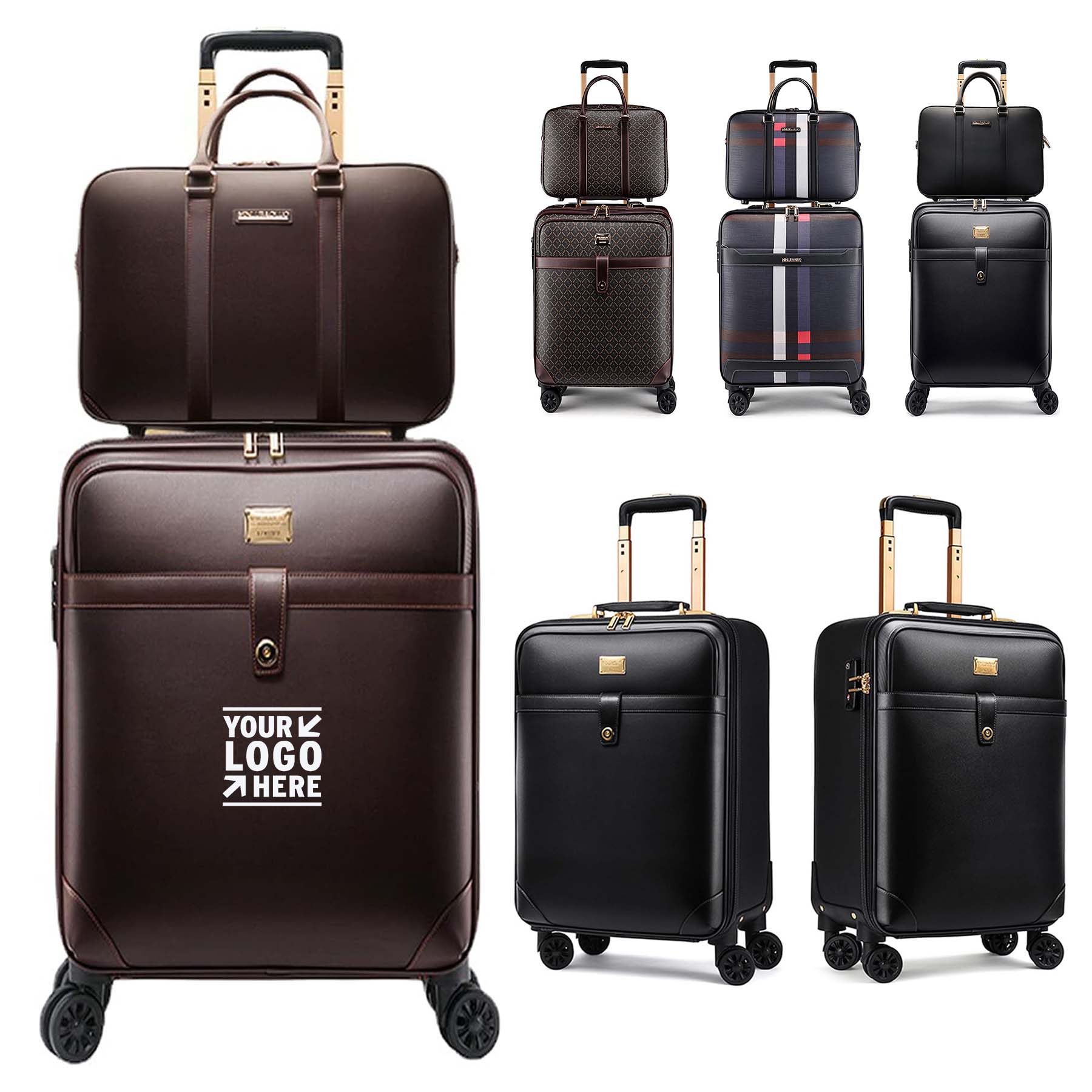 2Pcs 20In Leather Expandable Business Travel Waterproof Luggage with TSA Lock