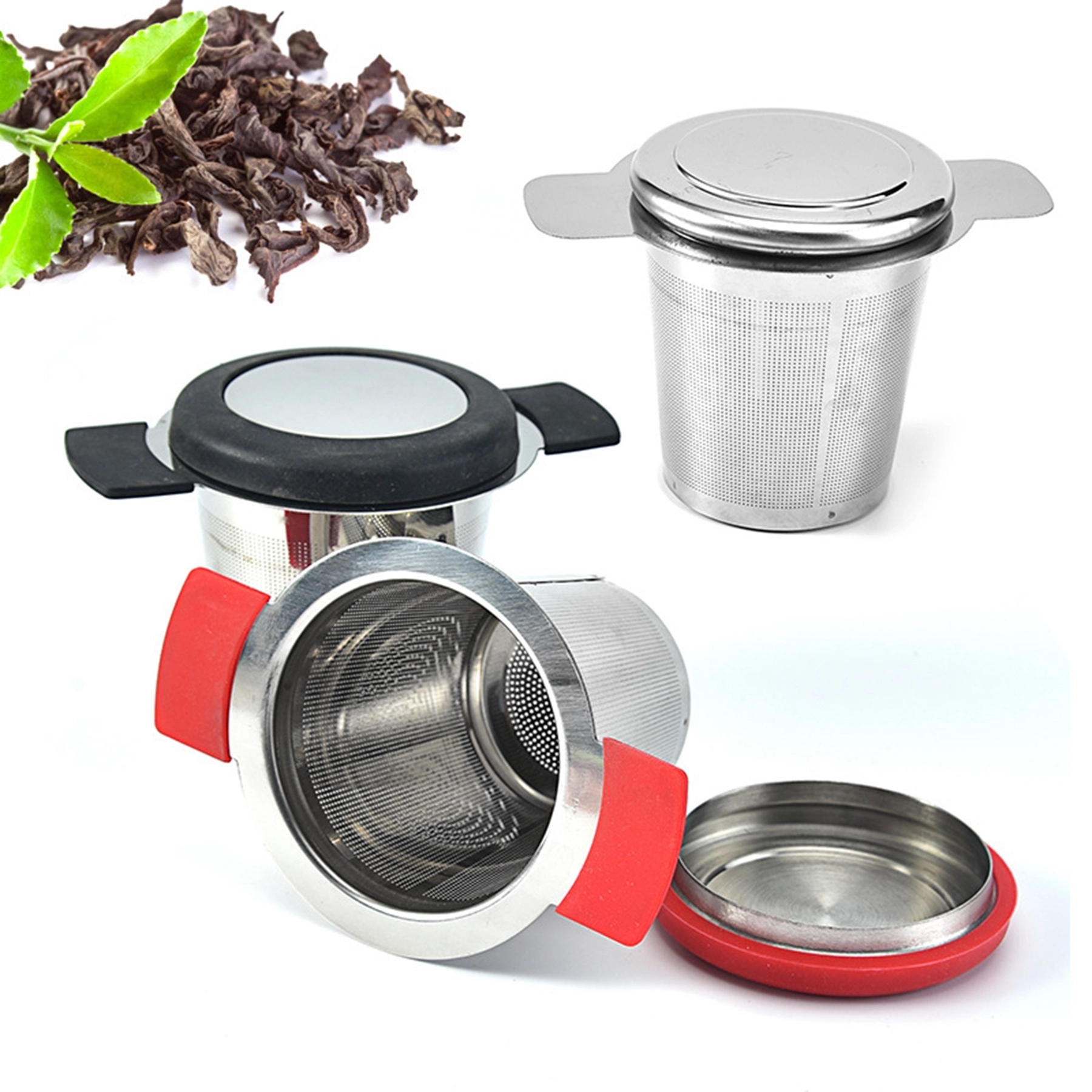 304 Stainless Steel Tea Strainer With Cover, custom kitchen gadget with logo imprint 2