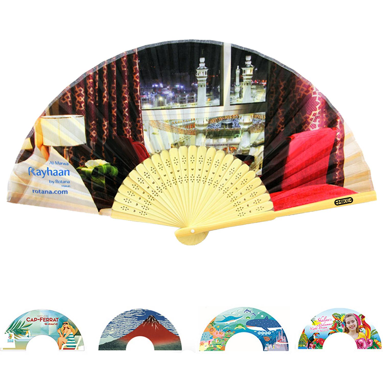Bamboo Polyester Double-Sided Fabric Foldable Handheld Fan 1