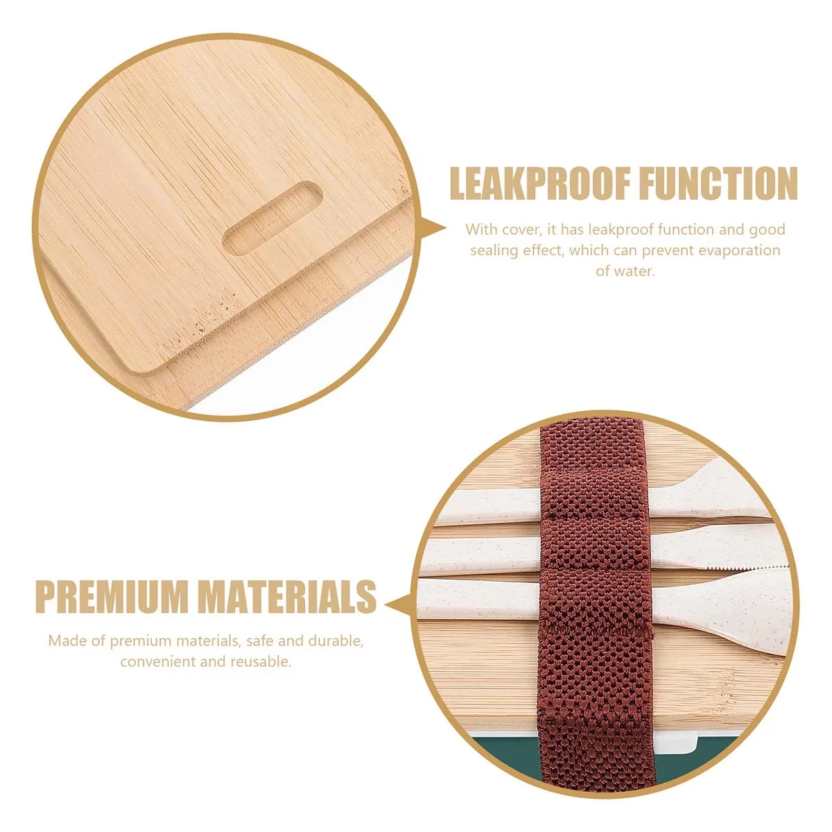 Bamboo Suqare Rectangle Bento Box Lunch Set with Utensils 8