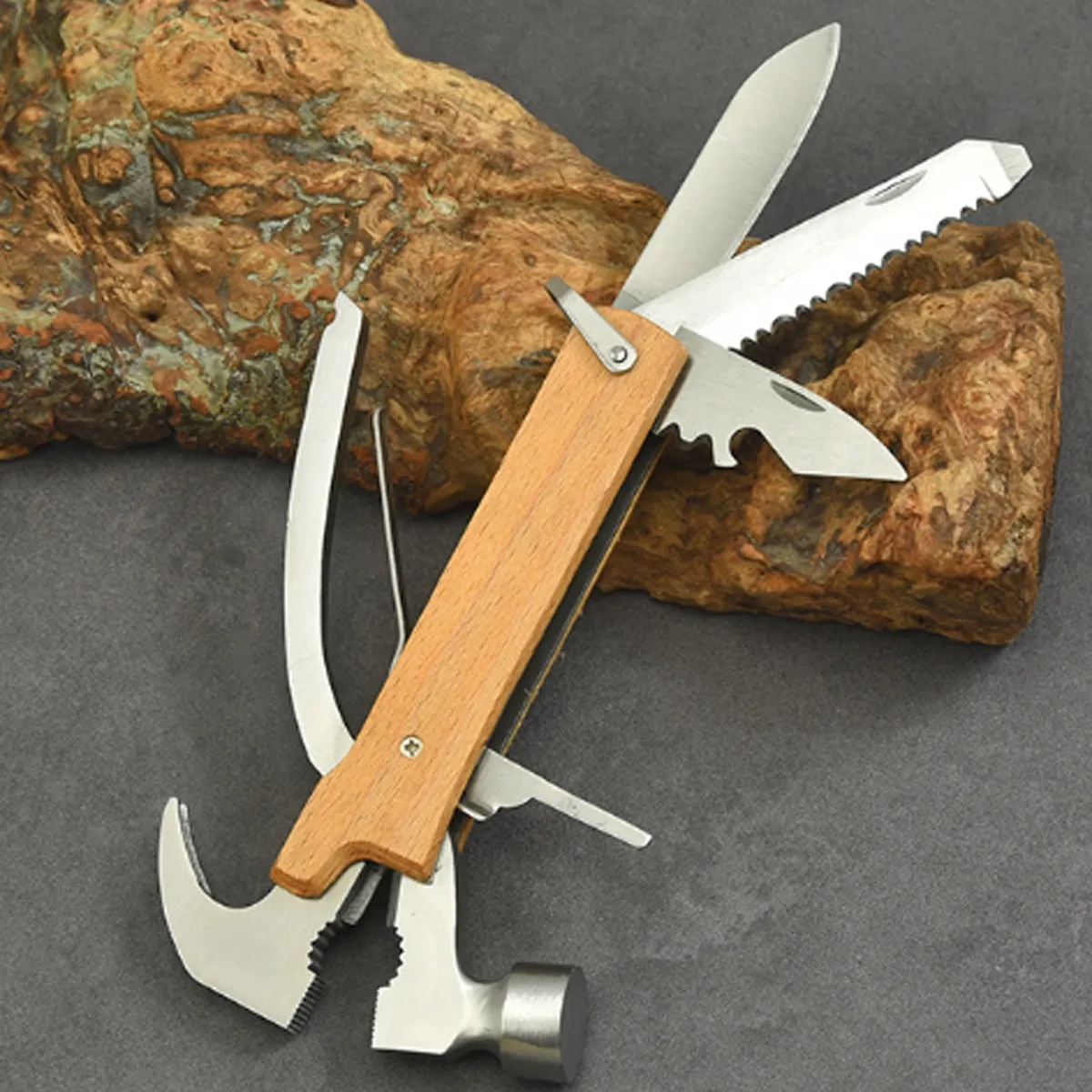 12-in-1 Outdoor Mini Multitool Stainless Steel Wood Hammer 1