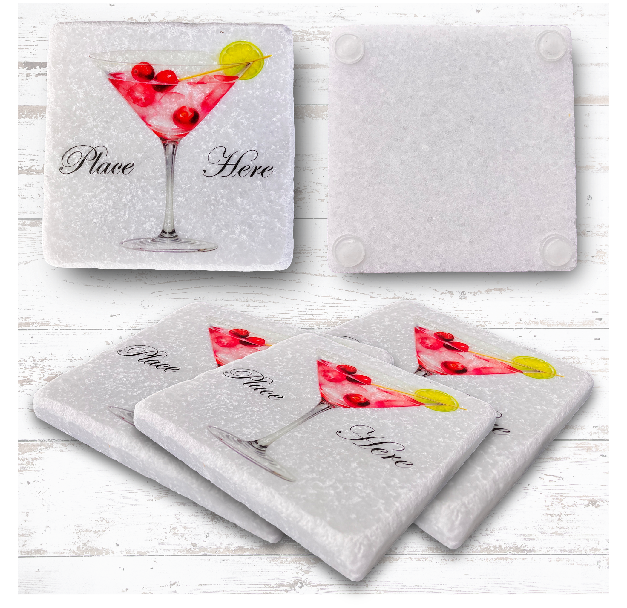 Square Coaster White Tumbled Marble 8
