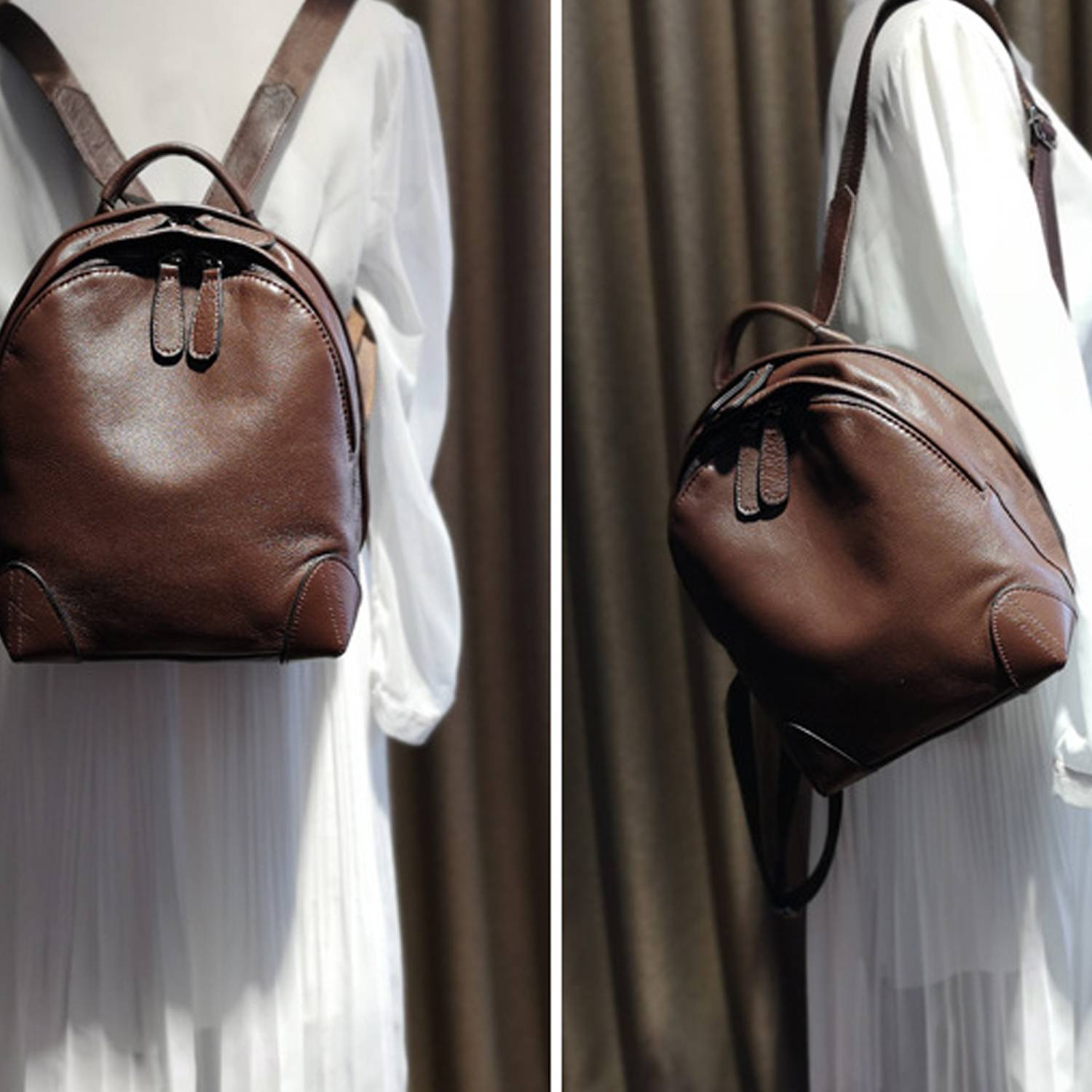 Genuine leather vintage small backpack 4