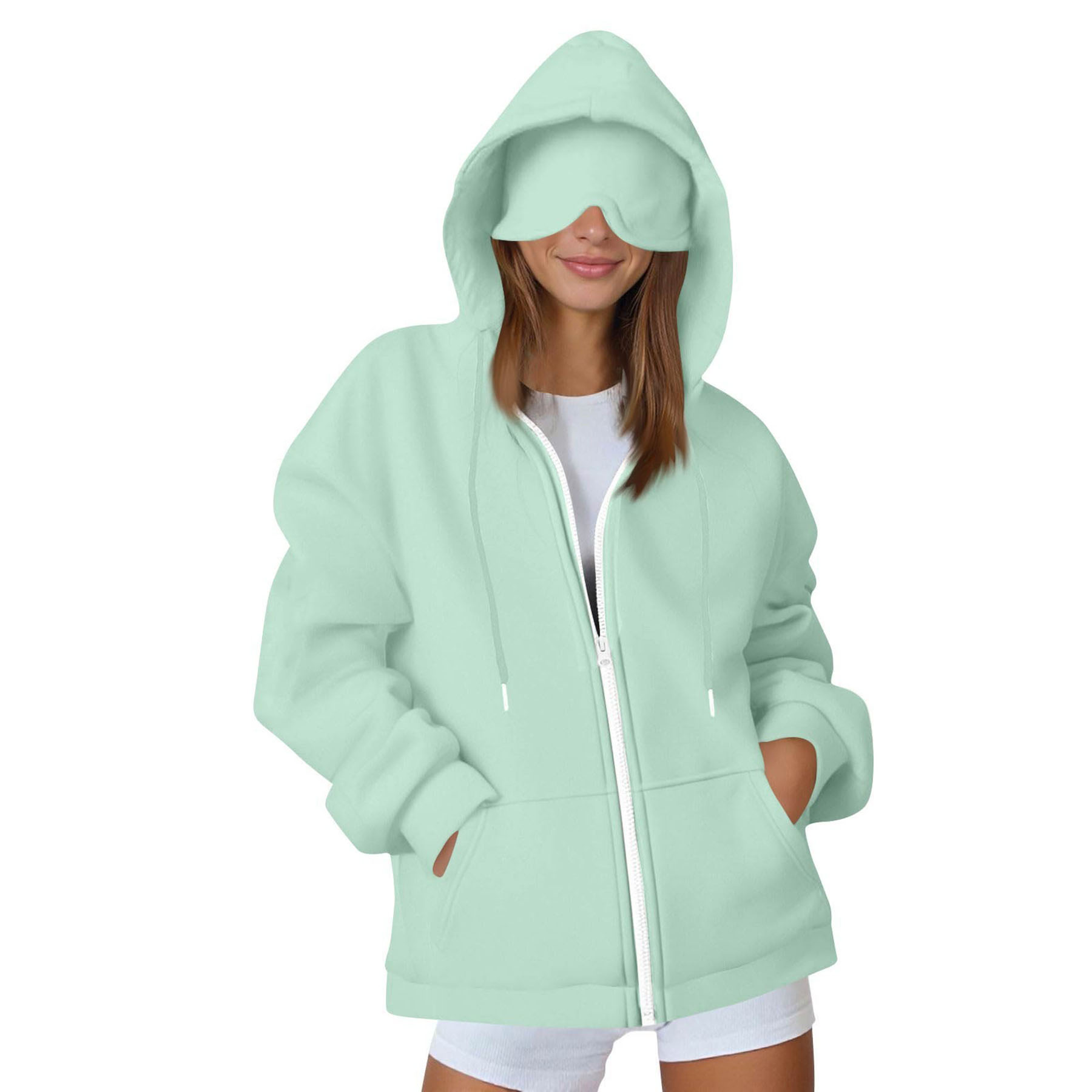 Womens Zippered Hoodie with Eye Mask 12