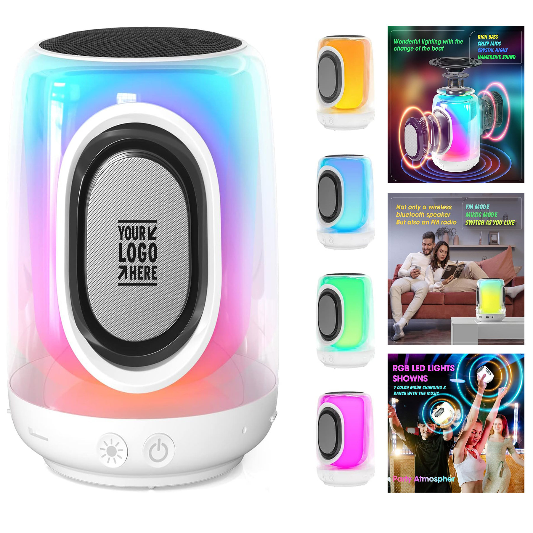 Boy GirlCute RGB Multi-Colors Rhythm Lights Loud Stereo Sound Small Portable Bluetooth Speaker