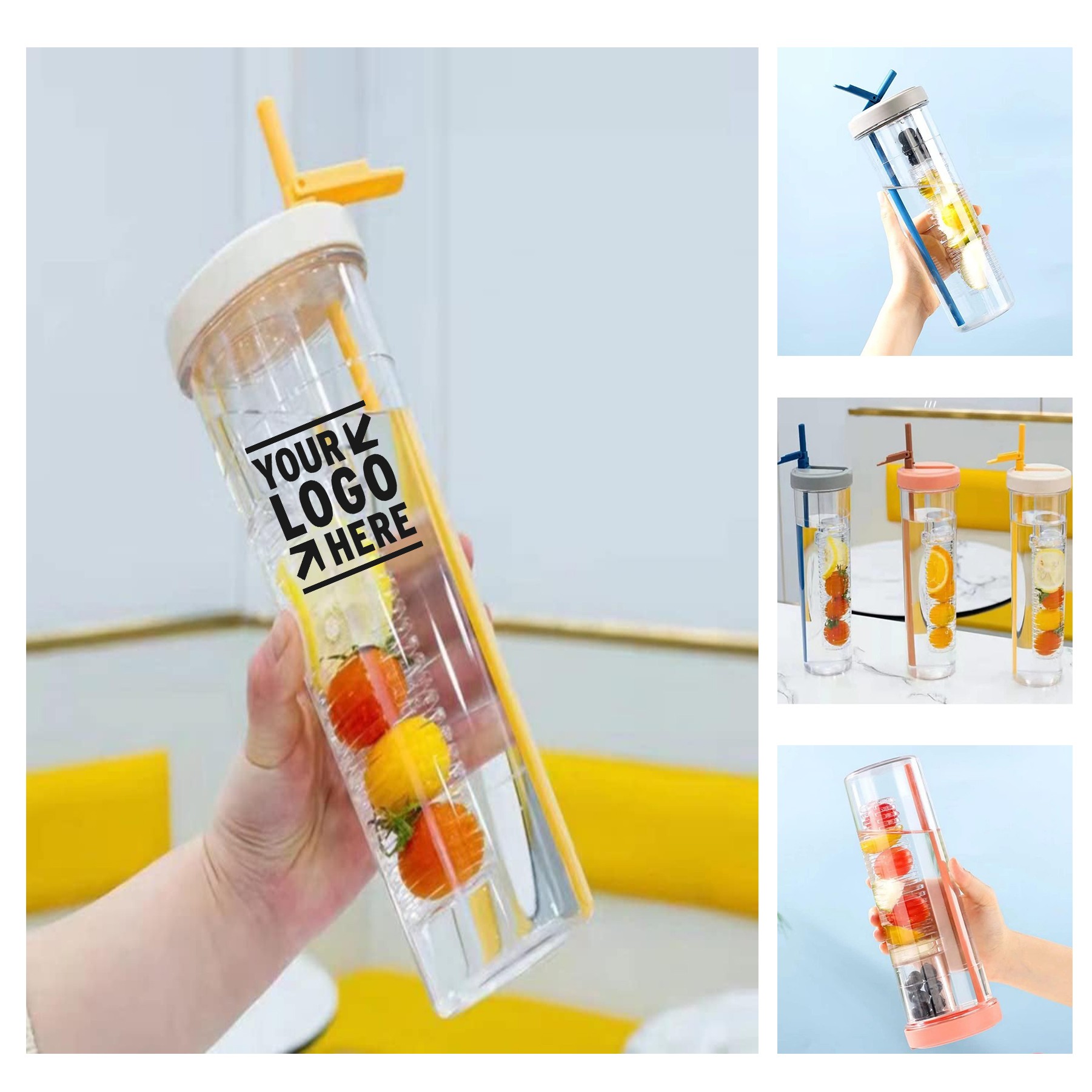 27 OZ Simply Modern Foldable Reusable Fruit Infuser Straw Water Bottle 3