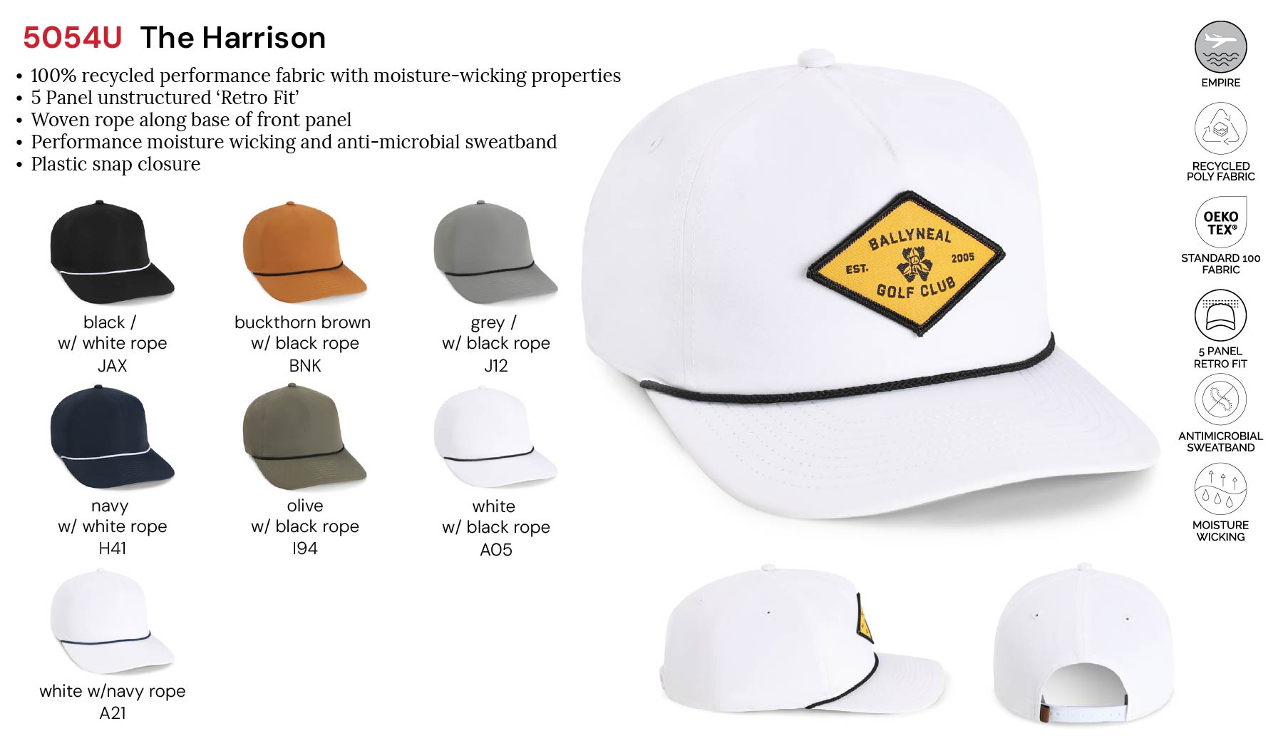 Imperial 5054U The Harrison 5-Panel Performance Rope Cap with Leatherette Patches or Embroidery 8