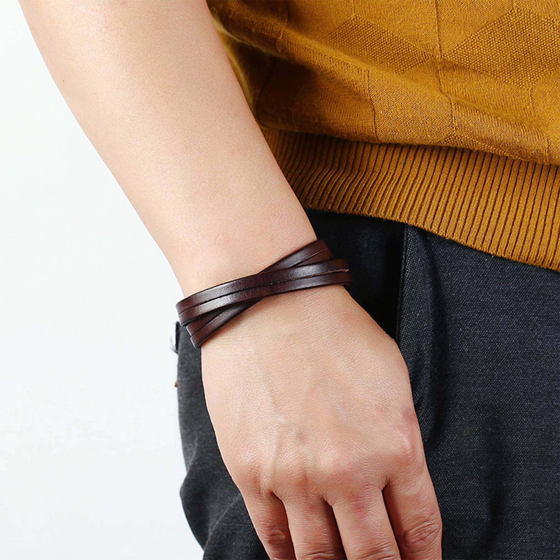 PU Two circles of cowhide men's bracelet 5