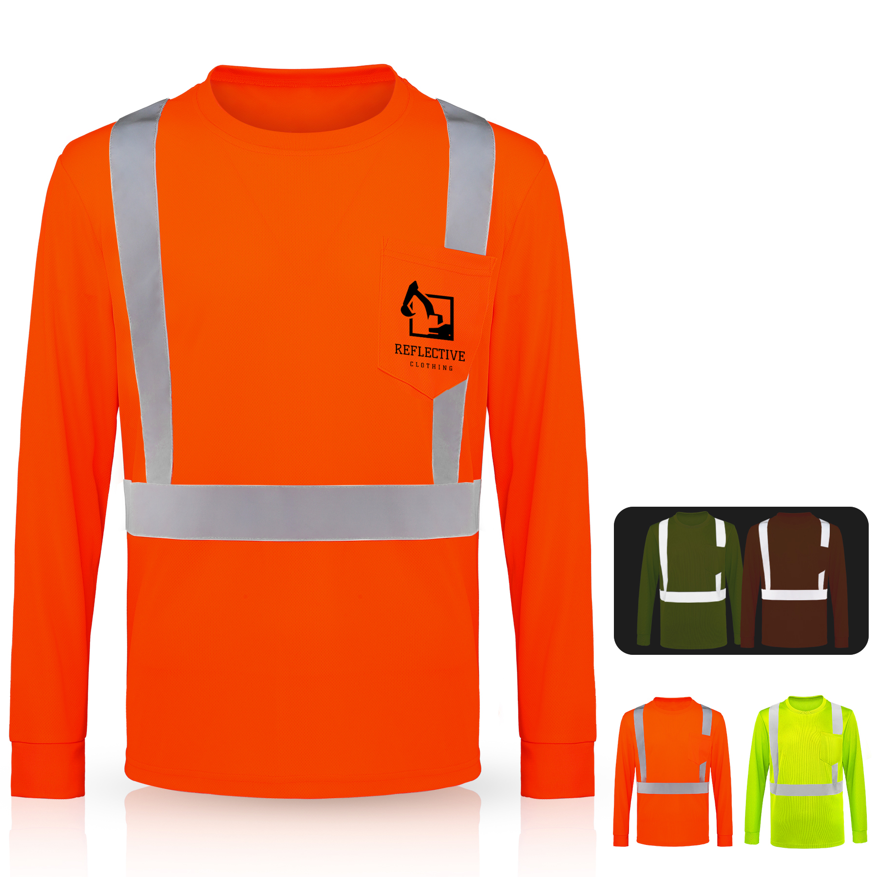 4 Oz. Class 2 Long Sleeve Hi Vis Reflective Safety T-Shirt W / Pocket 4