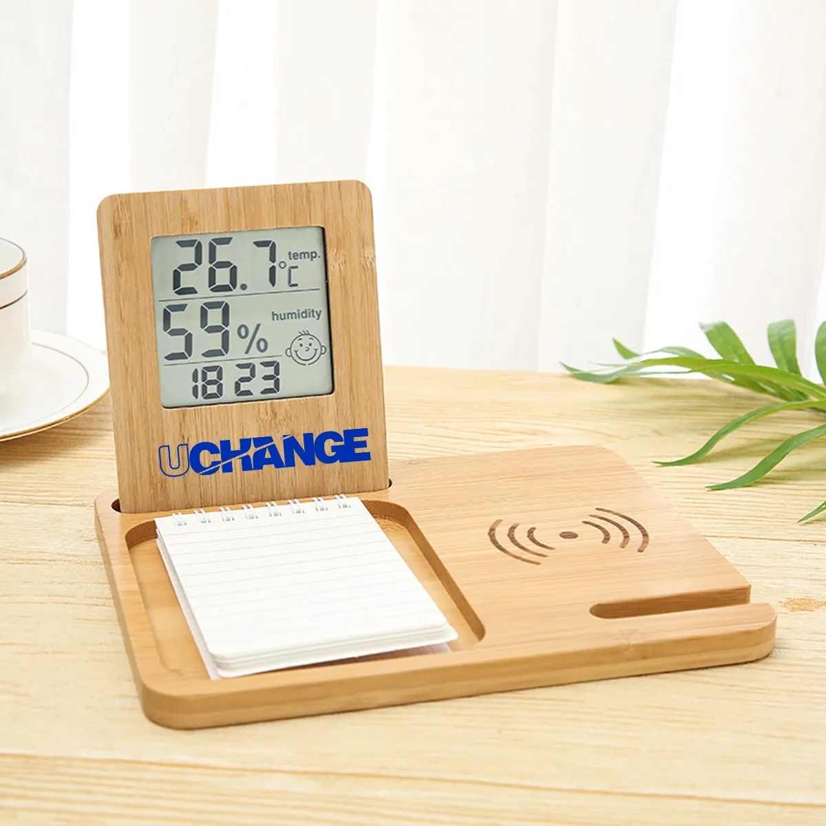Bamboo LCD Desk Clock With Temperature And Humidity 3