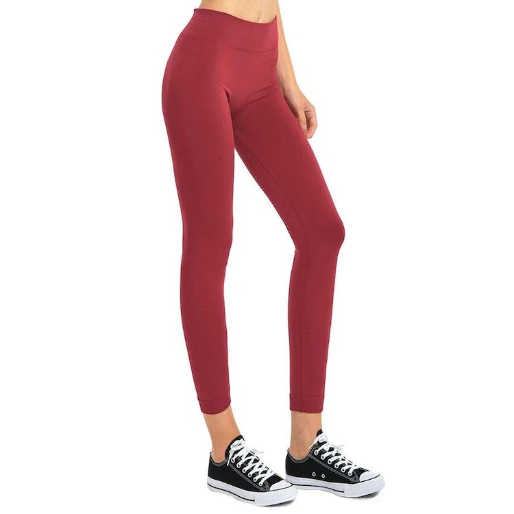 Women's Fleece Lined Leggings - Dark Red One Size Fits Most 2