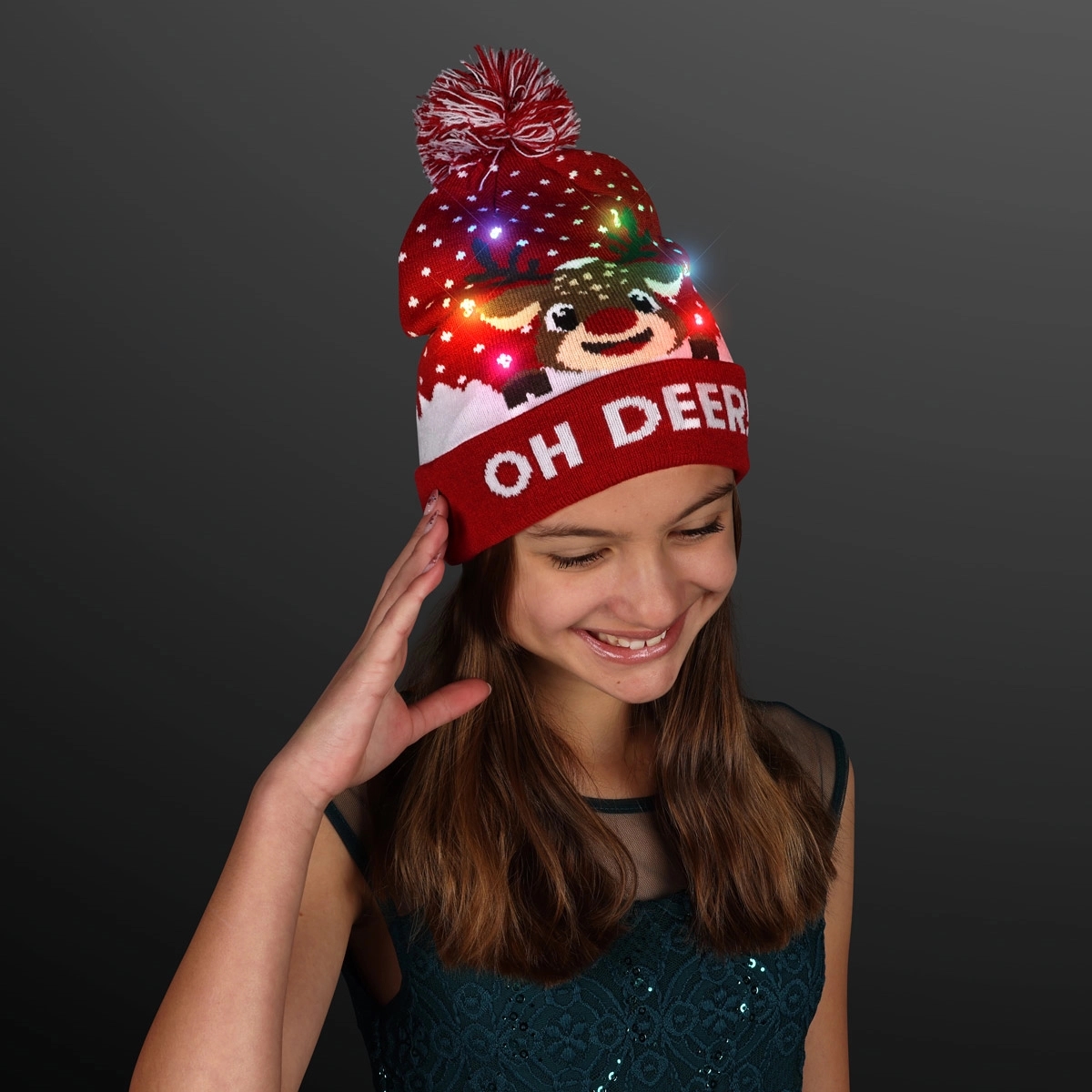 Reindeer Lights Blinky Beanie Holiday Hat 4
