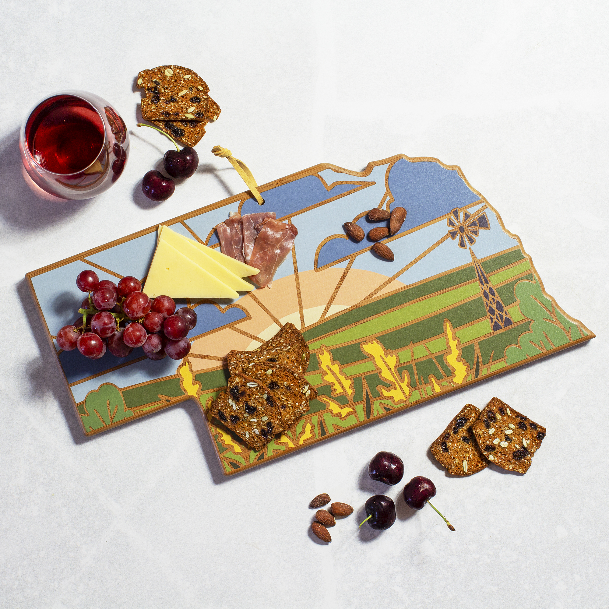 Nebraska State Shaped Serving and Cutting Board with Artwork by Summer Stokes 4
