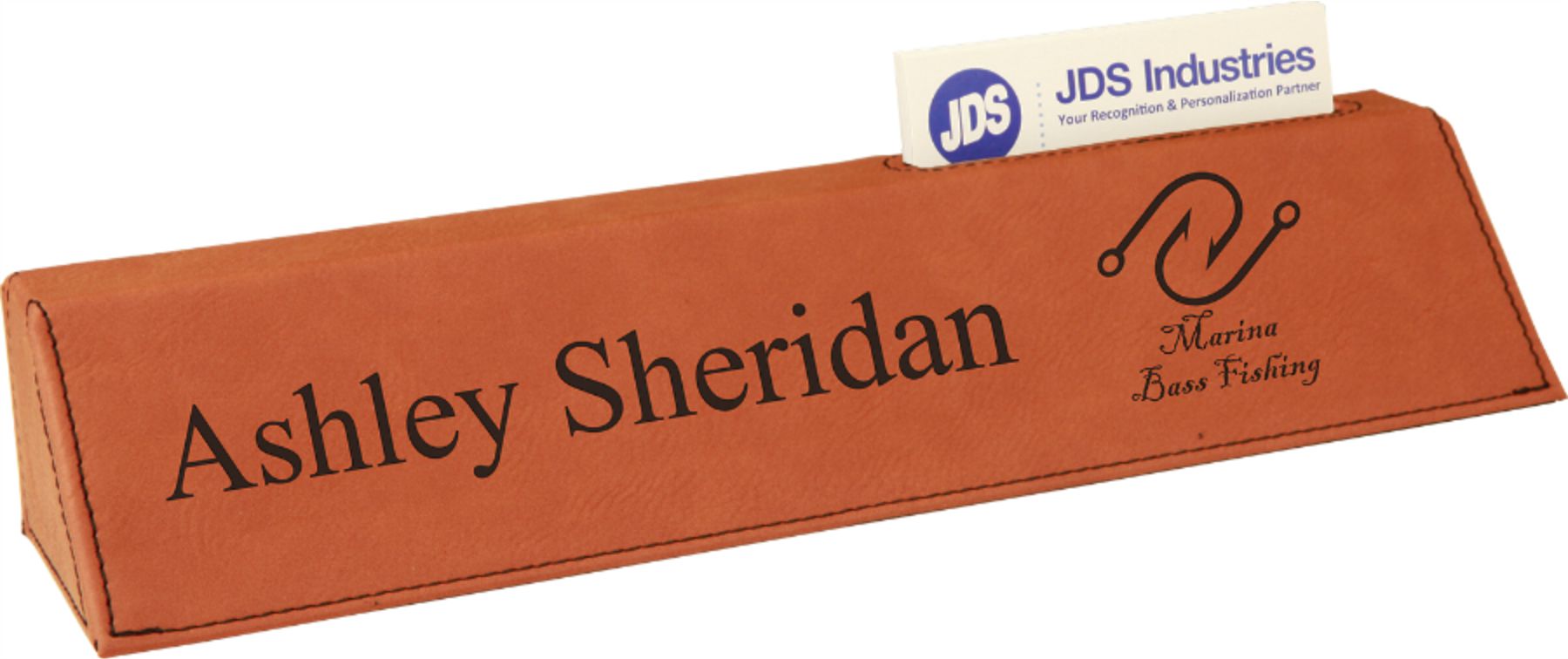 10-3/4" Custom Laser Engraved Leatherette Desk Wedge With Business Card Holder 1