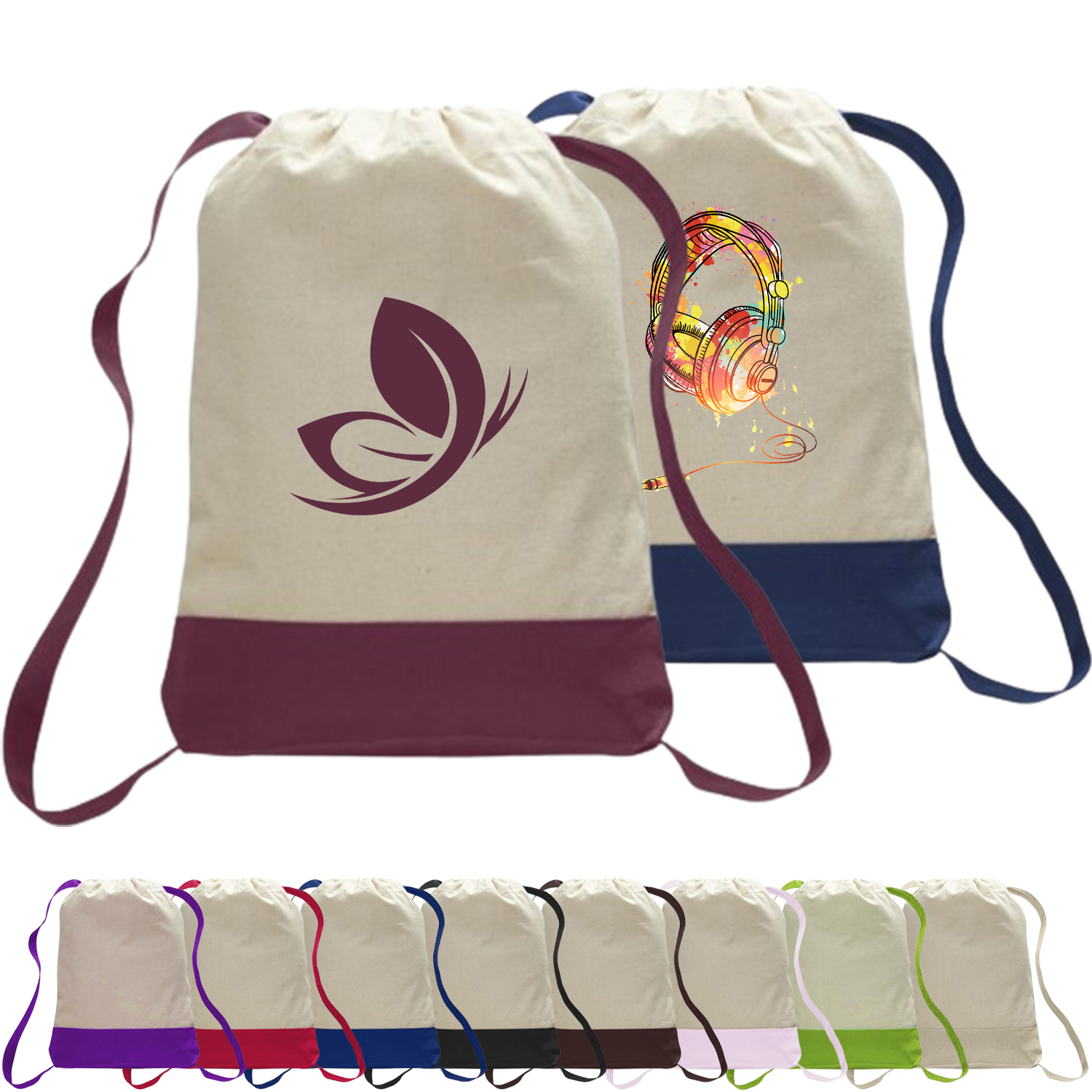 12 oz. Cotton Canvas Two Tone Sport Backpack USA Decorated (14" x 18") 2