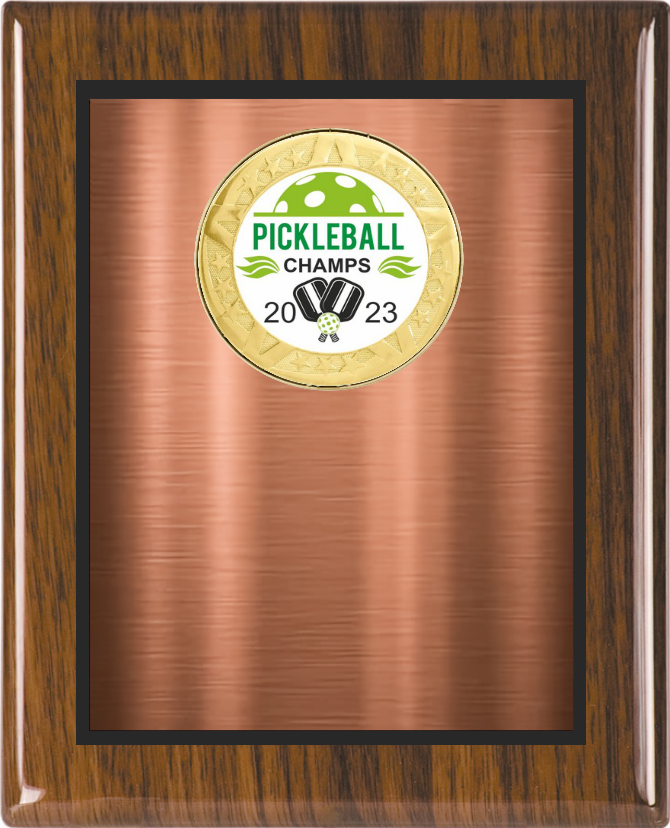 Walnut Piano Wood Plaque w/ Medallion Over Double Plate 7