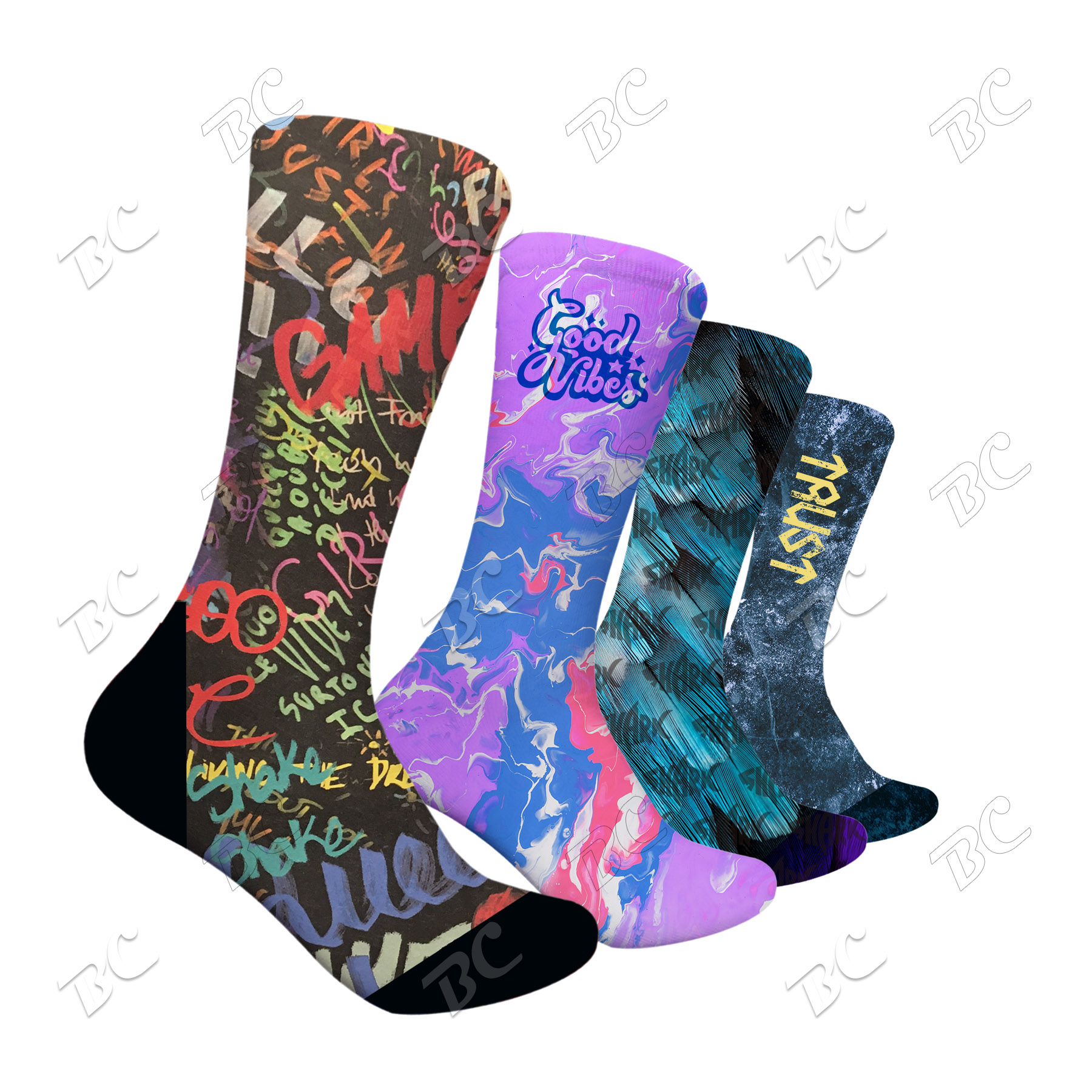 Free Shipping Seamless Full Color 360 degree Printing Socks 4