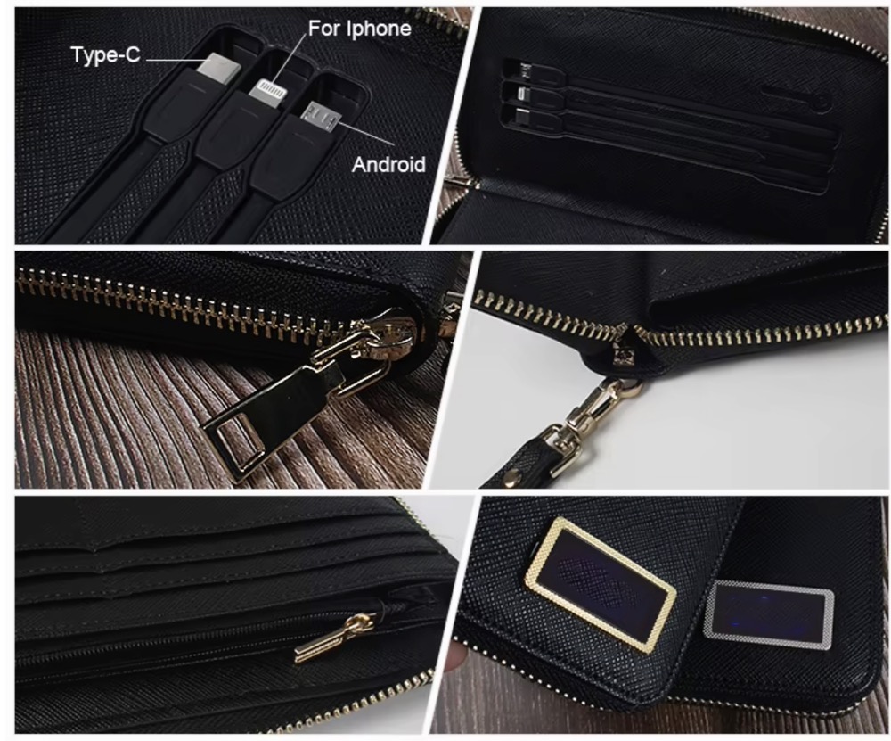 Leather Mens Wallet with Wireless Charger Power Bank 4