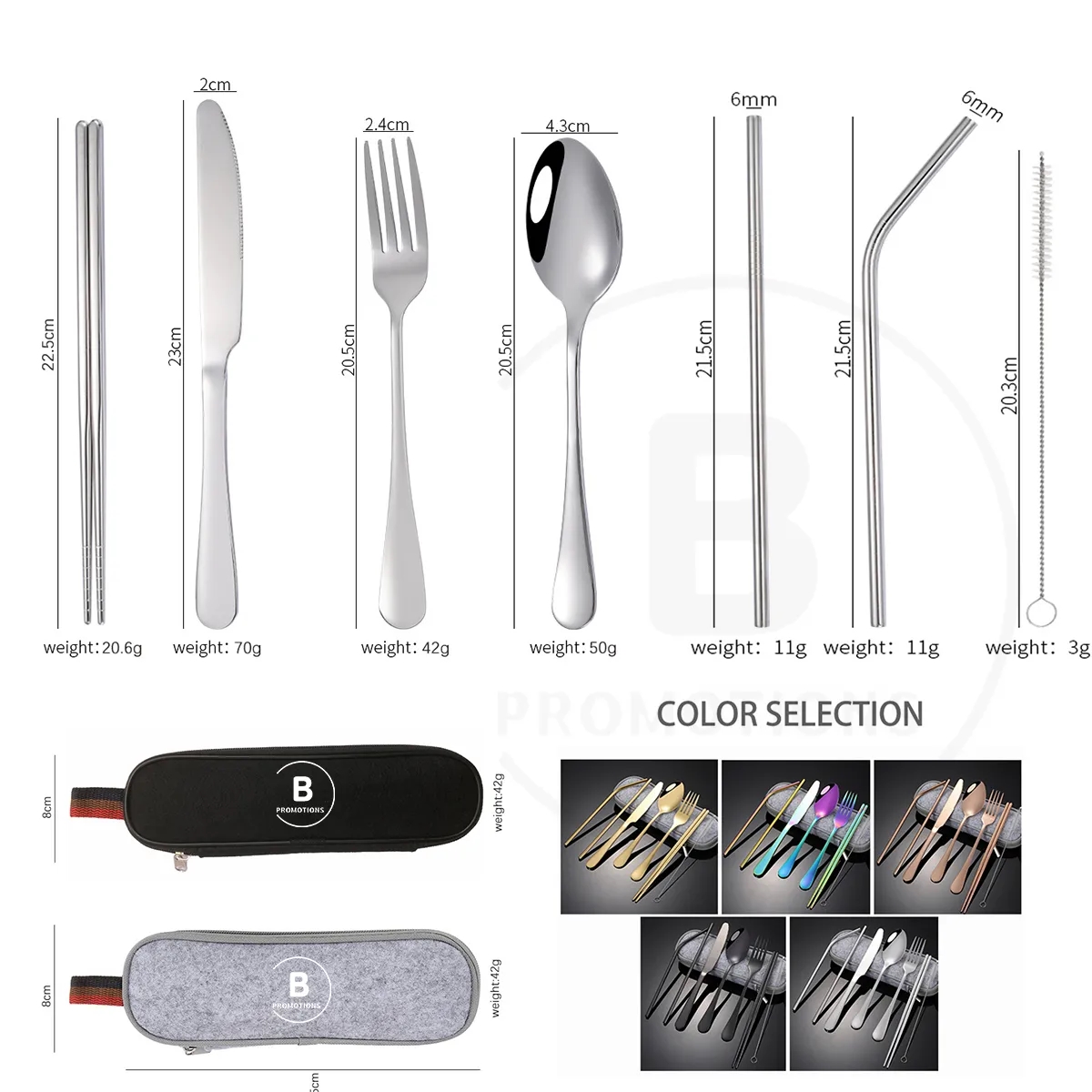 Portable 7 pcs Stainless Steel Cutlery Set w/Felt Bag 2