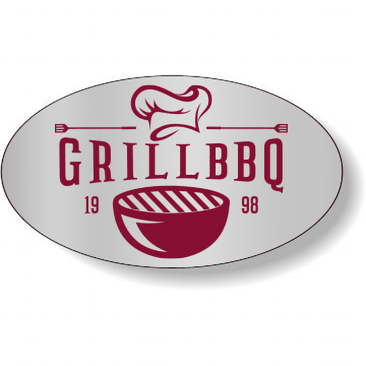 Dull Silver Foil Paper Flexo-Printed Stock Oval Roll Labels (1.125"x2")