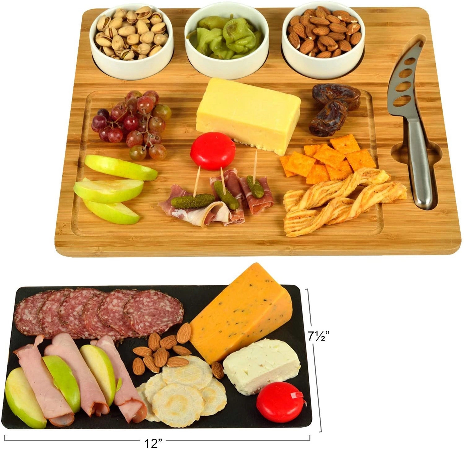 Natural Bamboo Cheese Board & Cutlery Set 4