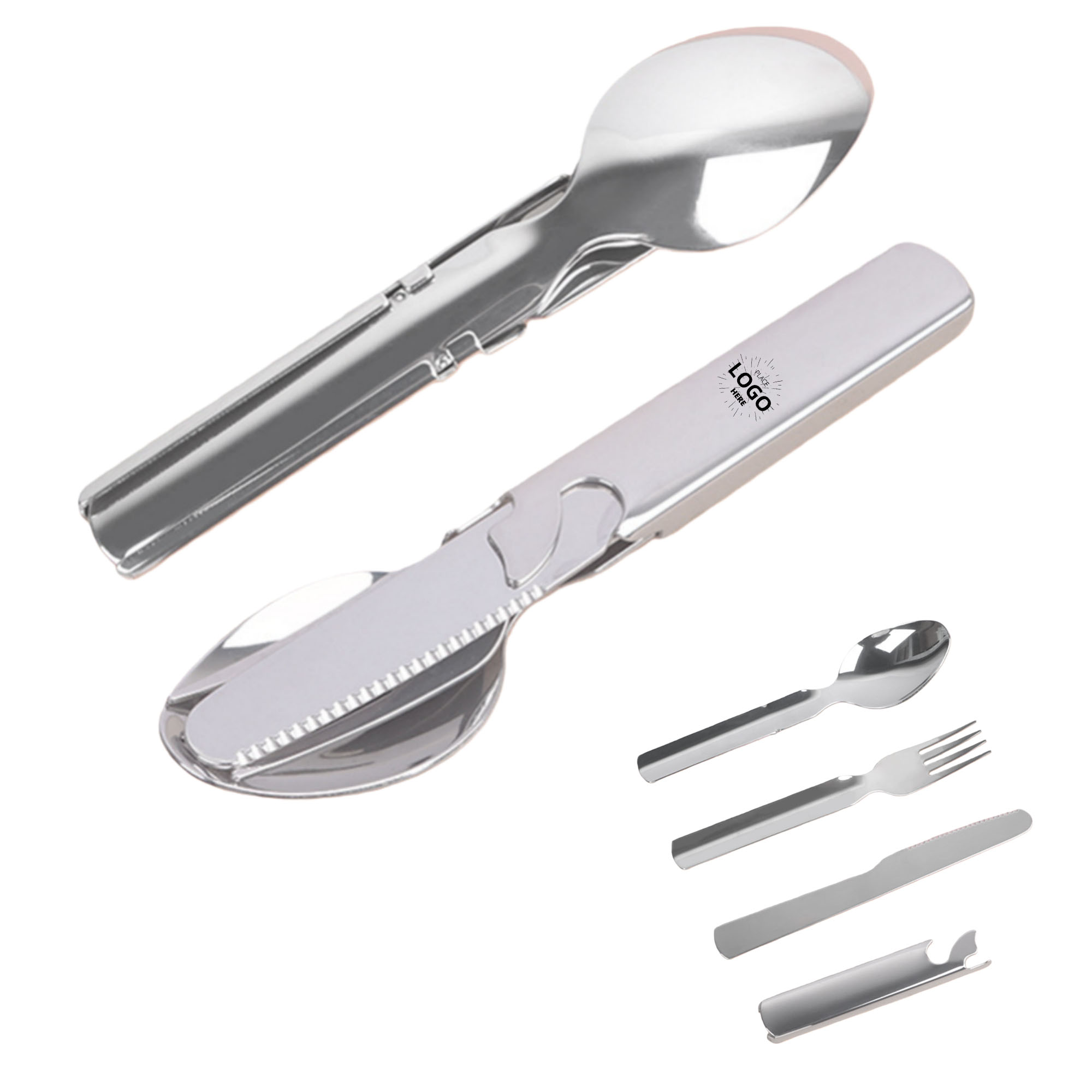 Stackable 4 in 1 Stainless Steel Flatware Set W/Storage Bag 2
