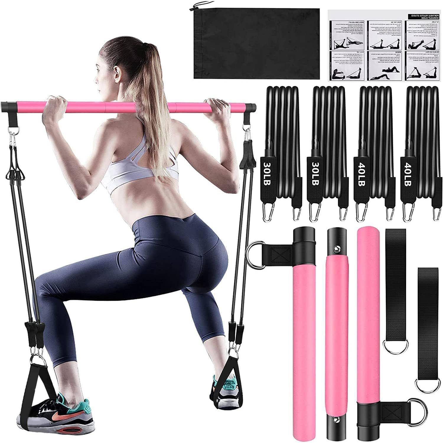 Portable Yoga Pilates Bar Kit w/ Resistance Bands 2