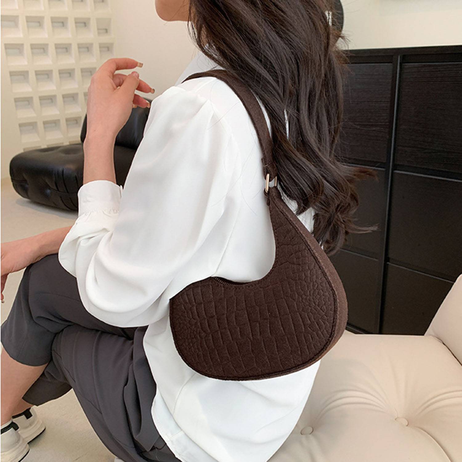 Solid color temperament women's bag casual shoulder handbag 4