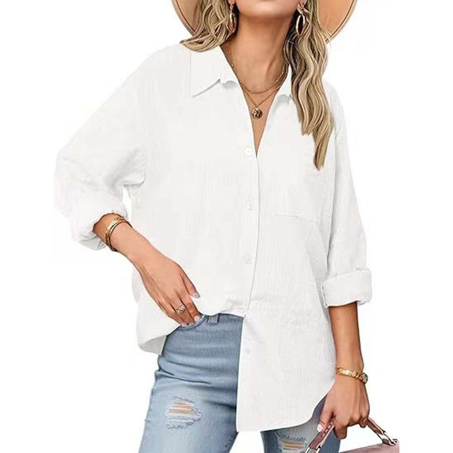Womens Button Down Shirts Long Sleeve Cotton 4