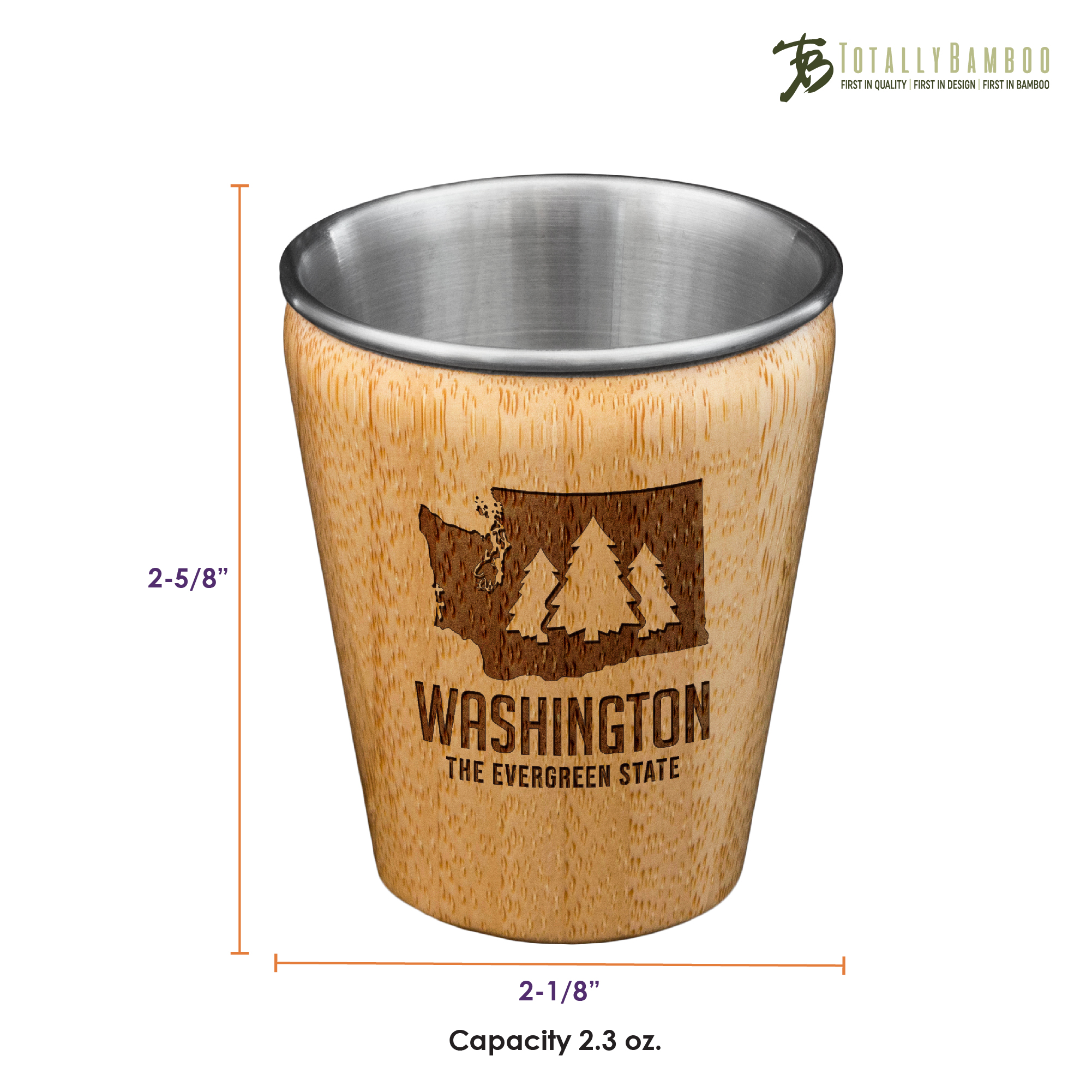 Washington State Bamboo and Stainless Steel Shot Glass 2