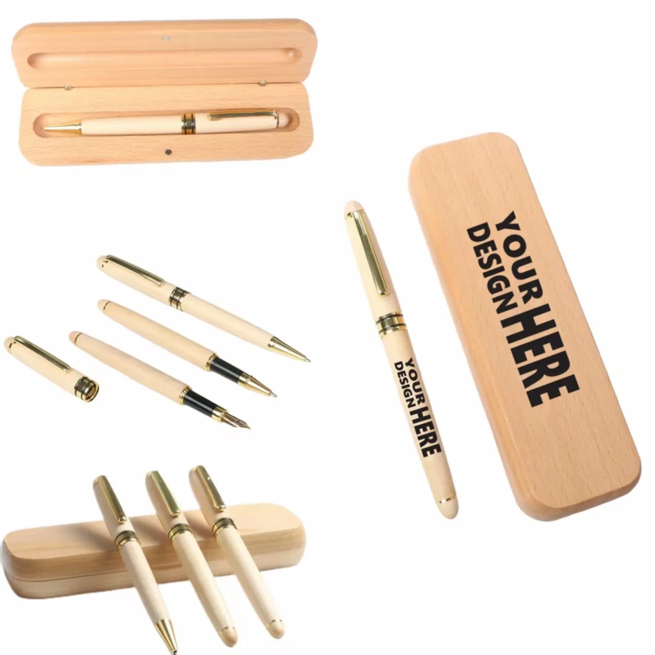 Maple Wood Pen Set - Custom Engraved Ballpoint Fountain Sign