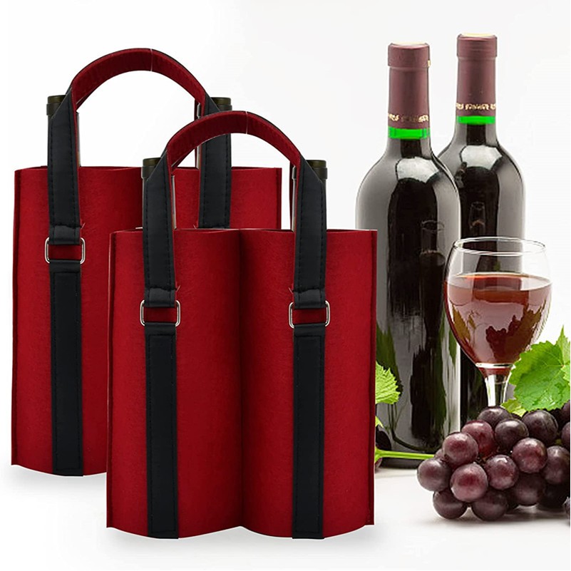 Felt 2 Bottle Wine Carrier Tote Gift Bags, custom tote bag with logo imprint 2