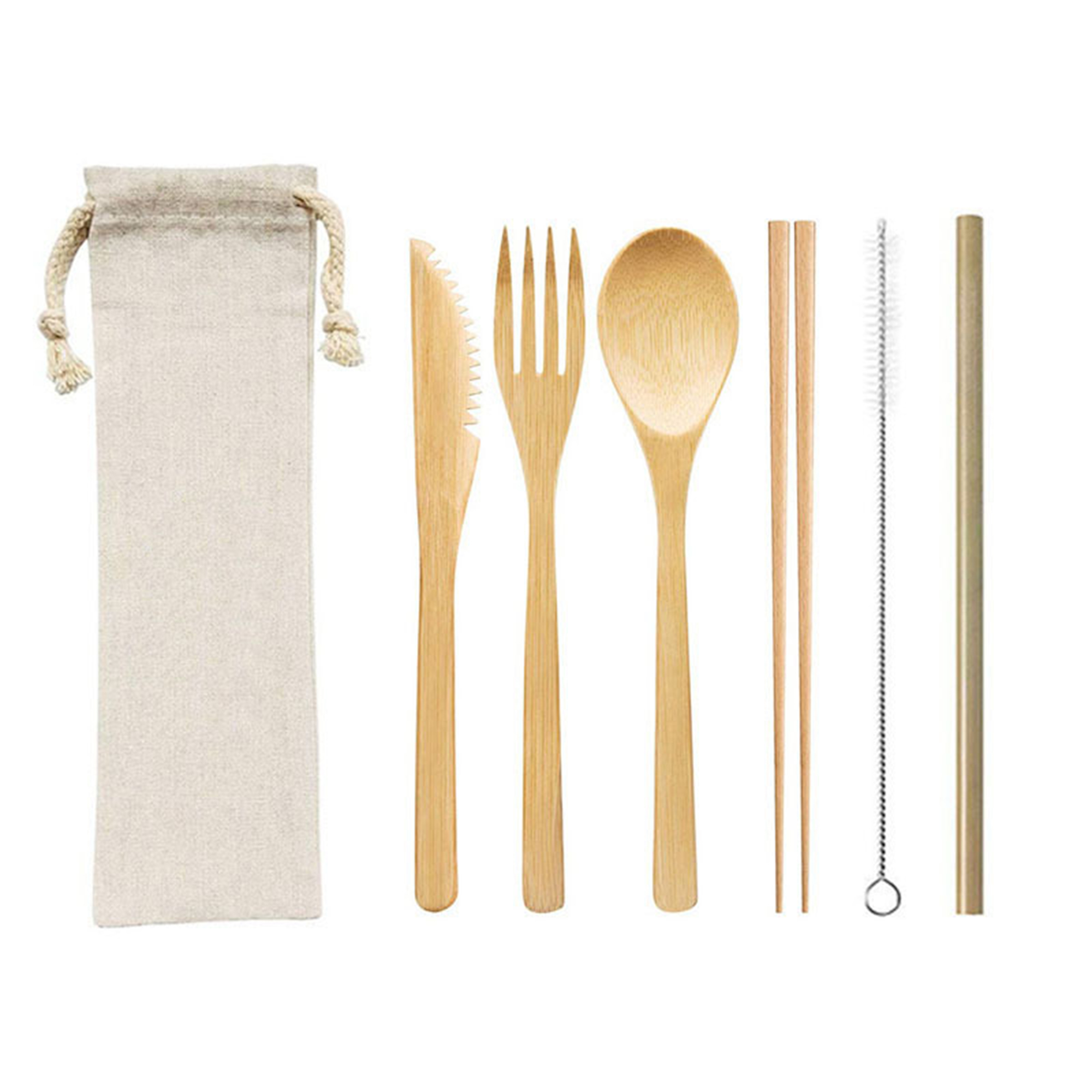 Bamboo Tableware Six Piece Travel Set 9.5" x 2.8" 3